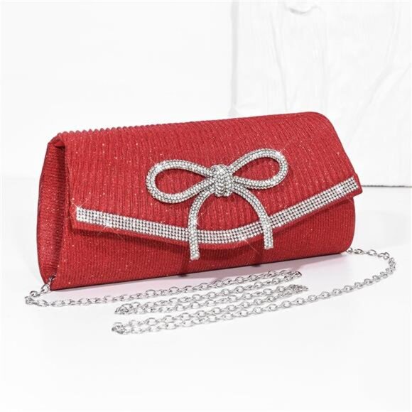Bow Evening Bag Sparkly Clutch Purse0 - Picture 3 of 8